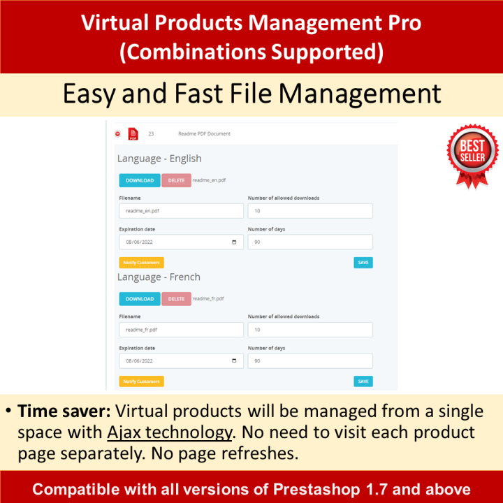 Prestashop Virtual Products Management Pro (Combinations Supported)