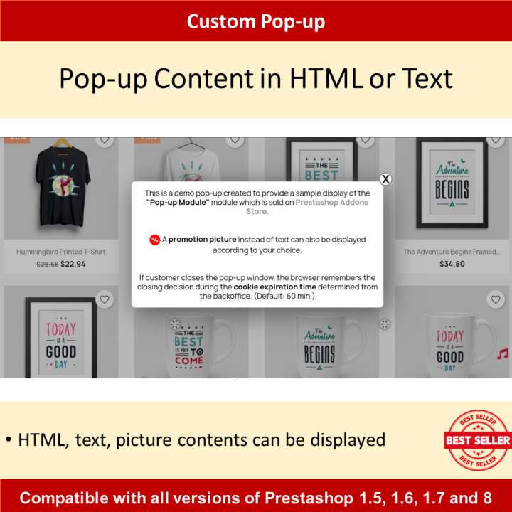 Create customized pop-ups including promotions, banners, forms, newsletters