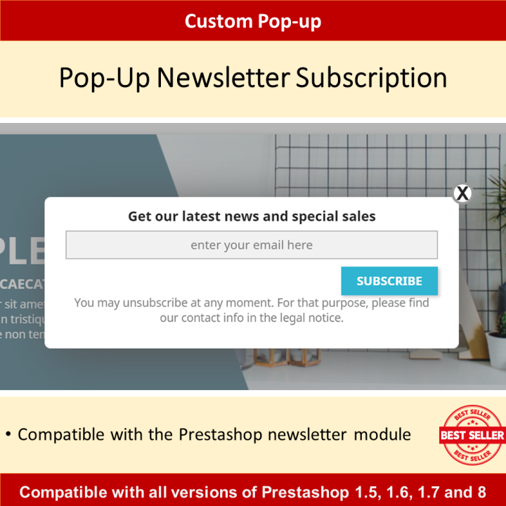 Create customized pop-ups including promotions, banners, forms, newsletters