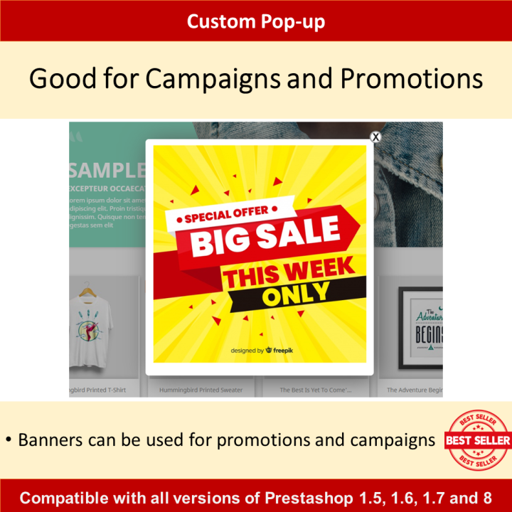 Create customized pop-ups including promotions, banners, forms, newsletters