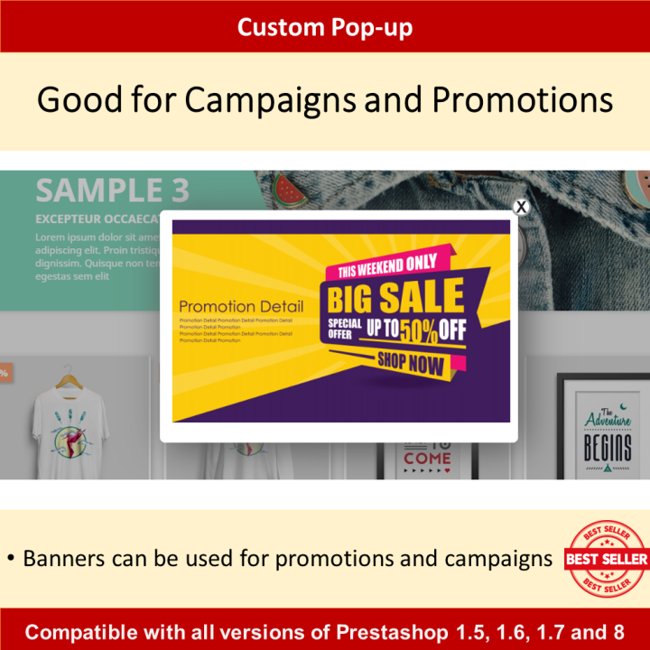 Create customized pop-ups including promotions, banners, forms, newsletters