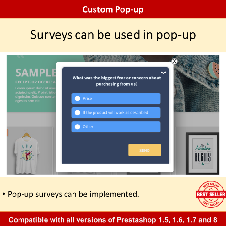 Create customized pop-ups including promotions, banners, forms, newsletters