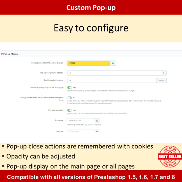 Create customized pop-ups including promotions, banners, forms, newsletters