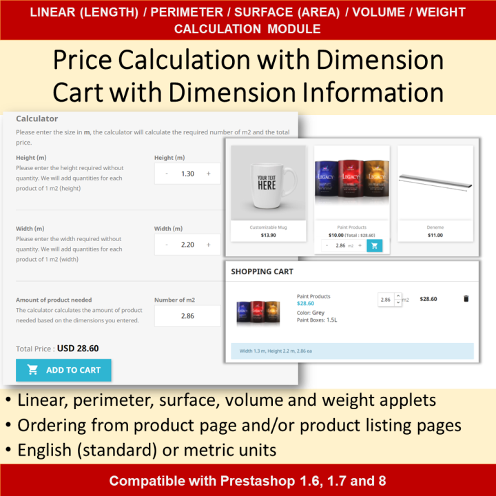 Dimensional Pricing Module for Length, Area, Volume, Perimeter, Weight