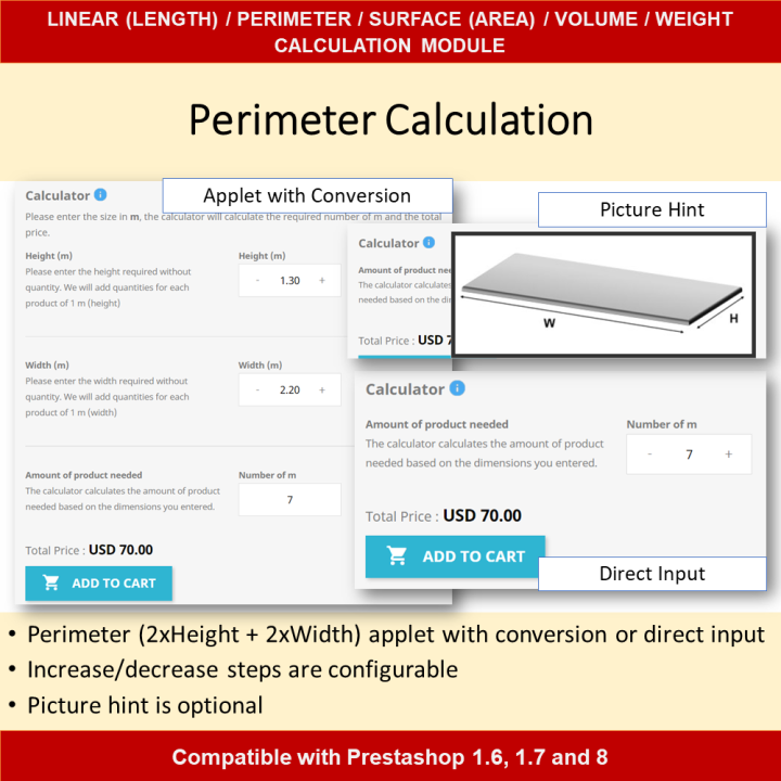 Dimensional Pricing Module for Length, Area, Volume, Perimeter, Weight