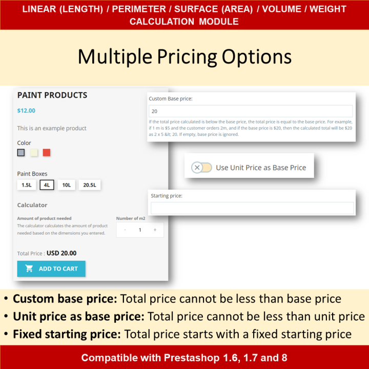 Dimensional Pricing Module for Length, Area, Volume, Perimeter, Weight