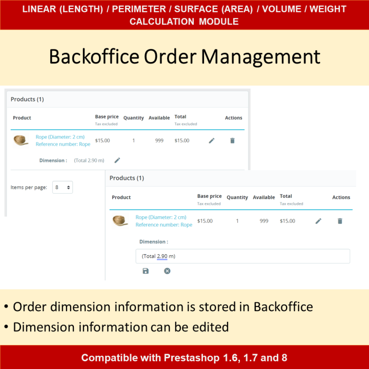Dimensional Pricing Module for Length, Area, Volume, Perimeter, Weight