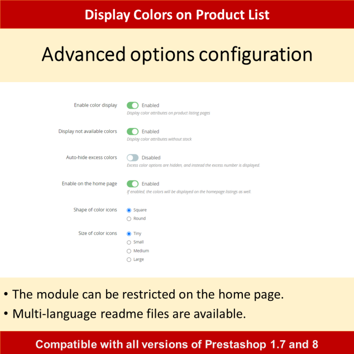 Prestashop Display Colors on Product List Module