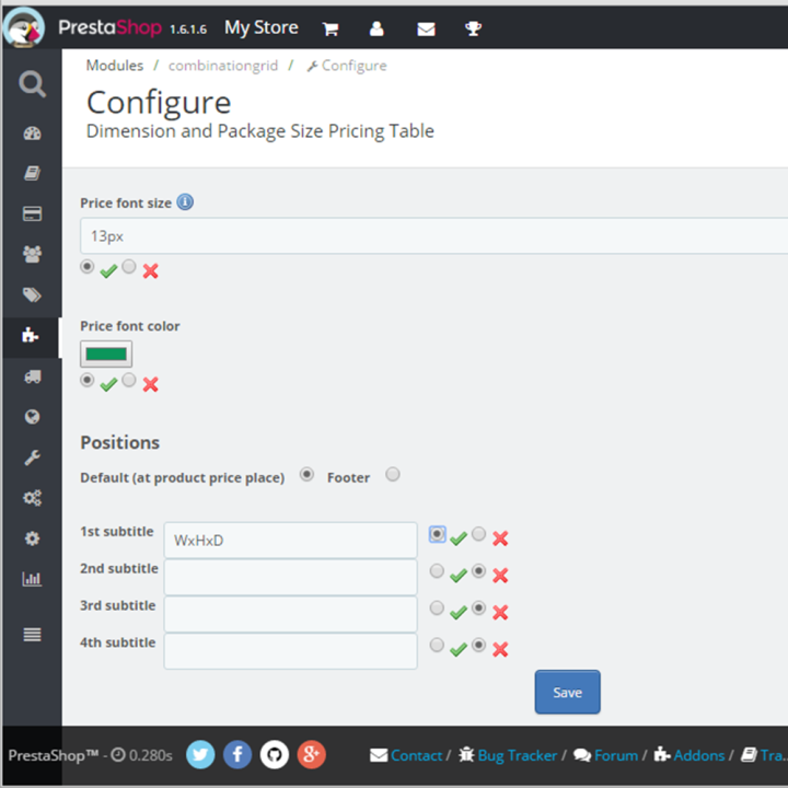 Prestashop Combination Grid Module - MEG Venture