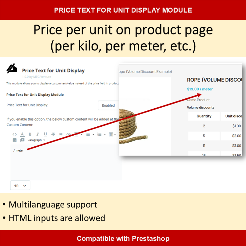Preistext für Einheitsanzeige - PrestaShop Modul