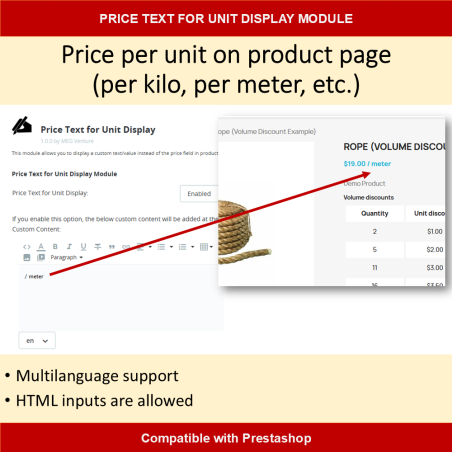 Preistext für Einheitsanzeige - PrestaShop Modul