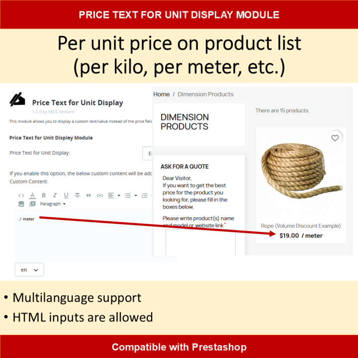 Affichage Texte Prix Unitaire - Module PrestaShop