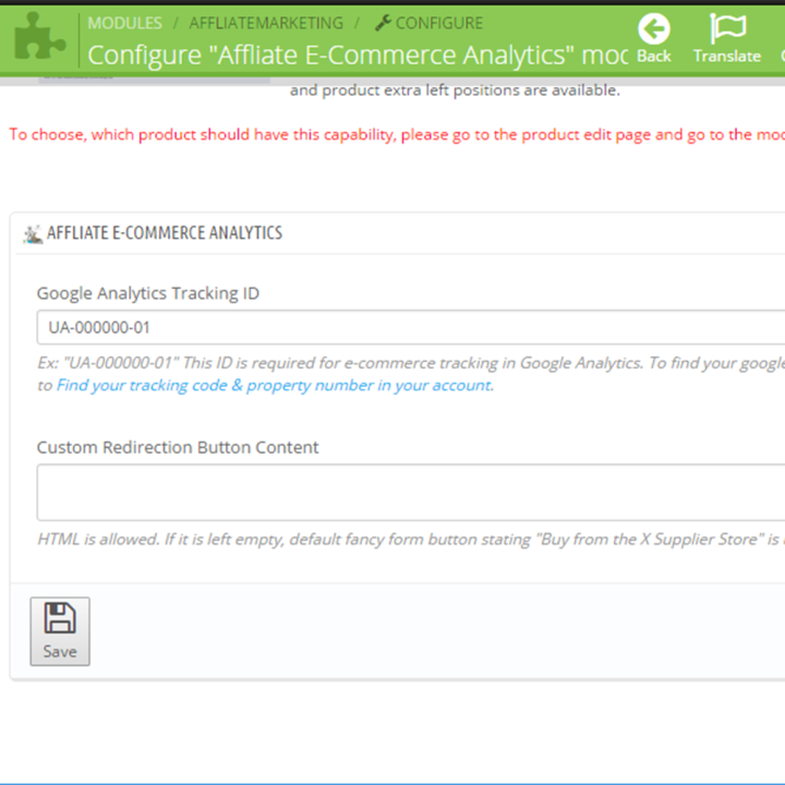 Prestashop Affliate E-Commerce Analytics Module